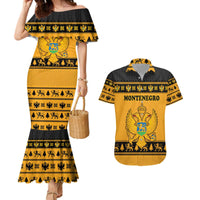 Montenegro Christmas Couples Matching Mermaid Dress and Hawaiian Shirt with Gold-Black Theme, Double-Headed Eagle, and Map Motif - Wonder Print Shop