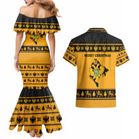 Montenegro Christmas Couples Matching Mermaid Dress and Hawaiian Shirt with Gold-Black Theme, Double-Headed Eagle, and Map Motif - Wonder Print Shop