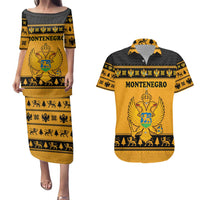 Montenegro Christmas Couples Matching Puletasi and Hawaiian Shirt with Gold-Black Theme, Double-Headed Eagle, and Map Motif - Wonder Print Shop
