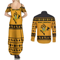 Montenegro Christmas Couples Matching Summer Maxi Dress and Long Sleeve Button Shirt with Gold-Black Theme, Double-Headed Eagle, and Map Motif - Wonder Print Shop