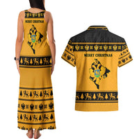 Montenegro Christmas Couples Matching Tank Maxi Dress and Hawaiian Shirt with Gold-Black Theme, Double-Headed Eagle, and Map Motif - Wonder Print Shop