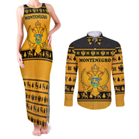 Montenegro Christmas Couples Matching Tank Maxi Dress and Long Sleeve Button Shirt with Gold-Black Theme, Double-Headed Eagle, and Map Motif - Wonder Print Shop