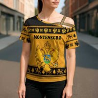 Montenegro Christmas Cross Shoulder Shirt with Gold-Black Theme, Double-Headed Eagle, and Map Motif - Wonder Print Shop