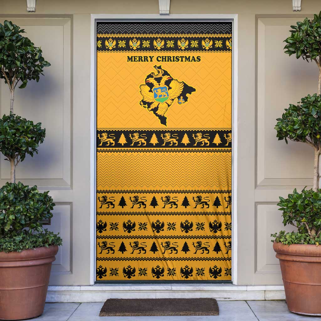 Montenegro Christmas Door Cover with Gold-Black Theme, Double-Headed Eagle, and Map Motif - Wonder Print Shop