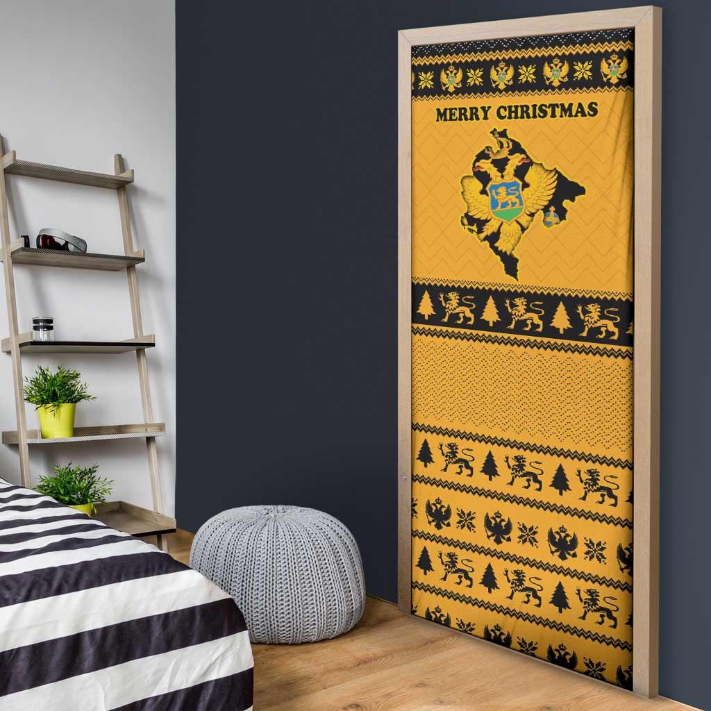 Montenegro Christmas Door Cover with Gold-Black Theme, Double-Headed Eagle, and Map Motif - Wonder Print Shop