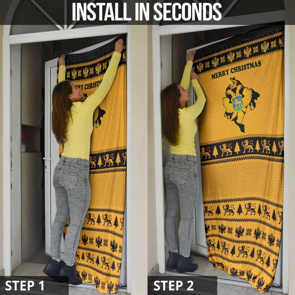 Montenegro Christmas Door Cover with Gold-Black Theme, Double-Headed Eagle, and Map Motif - Wonder Print Shop