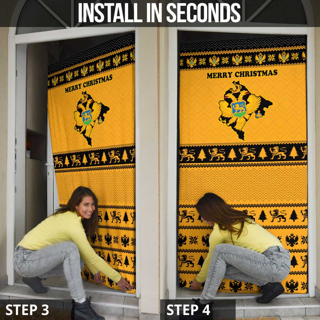 Montenegro Christmas Door Cover with Gold-Black Theme, Double-Headed Eagle, and Map Motif - Wonder Print Shop