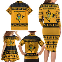 Montenegro Christmas Family Matching Long Sleeve Bodycon Dress and Hawaiian Shirt with Gold-Black Theme, Double-Headed Eagle, and Map Motif - Wonder Print Shop