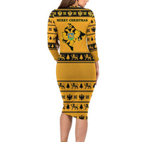 Montenegro Christmas Family Matching Long Sleeve Bodycon Dress and Hawaiian Shirt with Gold-Black Theme, Double-Headed Eagle, and Map Motif - Wonder Print Shop