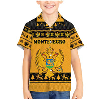 Montenegro Christmas Family Matching Mermaid Dress and Hawaiian Shirt with Gold-Black Theme, Double-Headed Eagle, and Map Motif - Wonder Print Shop