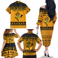 Montenegro Christmas Family Matching Off The Shoulder Long Sleeve Dress and Hawaiian Shirt with Gold-Black Theme, Double-Headed Eagle, and Map Motif - Wonder Print Shop