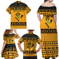 Montenegro Christmas Family Matching Off Shoulder Maxi Dress and Hawaiian Shirt with Gold-Black Theme, Double-Headed Eagle, and Map Motif - Wonder Print Shop