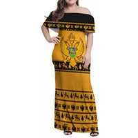 Montenegro Christmas Family Matching Off Shoulder Maxi Dress and Hawaiian Shirt with Gold-Black Theme, Double-Headed Eagle, and Map Motif - Wonder Print Shop