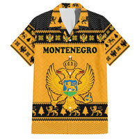 Montenegro Christmas Family Matching Off Shoulder Short Dress and Hawaiian Shirt with Gold-Black Theme, Double-Headed Eagle, and Map Motif - Wonder Print Shop