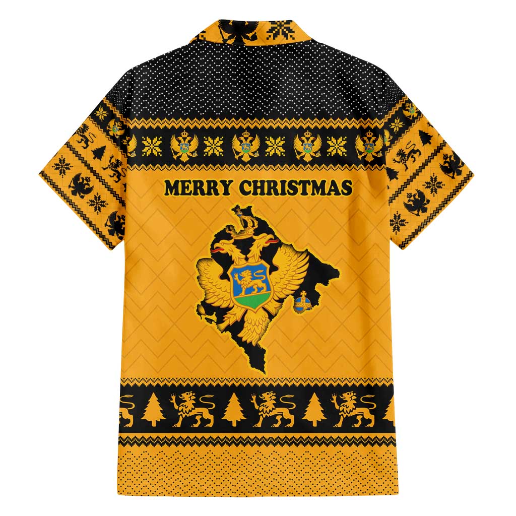 Montenegro Christmas Family Matching Off Shoulder Short Dress and Hawaiian Shirt with Gold-Black Theme, Double-Headed Eagle, and Map Motif - Wonder Print Shop