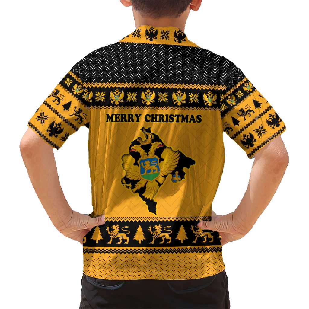 Montenegro Christmas Family Matching Puletasi and Hawaiian Shirt with Gold-Black Theme, Double-Headed Eagle, and Map Motif - Wonder Print Shop