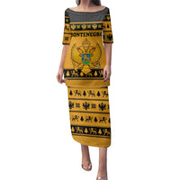 Montenegro Christmas Family Matching Puletasi and Hawaiian Shirt with Gold-Black Theme, Double-Headed Eagle, and Map Motif - Wonder Print Shop