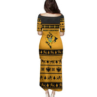 Montenegro Christmas Family Matching Puletasi and Hawaiian Shirt with Gold-Black Theme, Double-Headed Eagle, and Map Motif - Wonder Print Shop