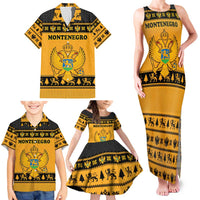 Montenegro Christmas Family Matching Tank Maxi Dress and Hawaiian Shirt with Gold-Black Theme, Double-Headed Eagle, and Map Motif - Wonder Print Shop