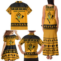 Montenegro Christmas Family Matching Tank Maxi Dress and Hawaiian Shirt with Gold-Black Theme, Double-Headed Eagle, and Map Motif - Wonder Print Shop
