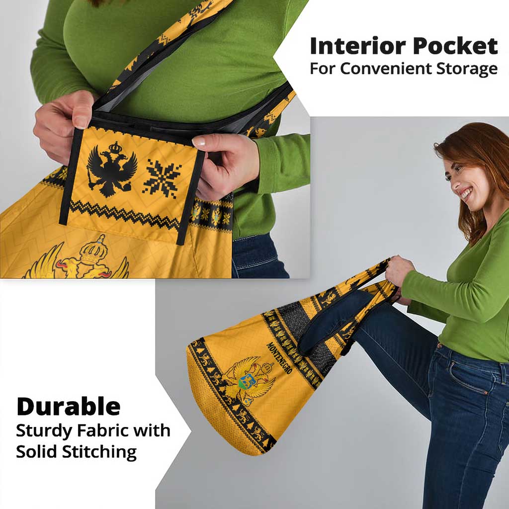 Montenegro Christmas Grocery Bag with Gold-Black Theme, Double-Headed Eagle, and Map Motif - Wonder Print Shop