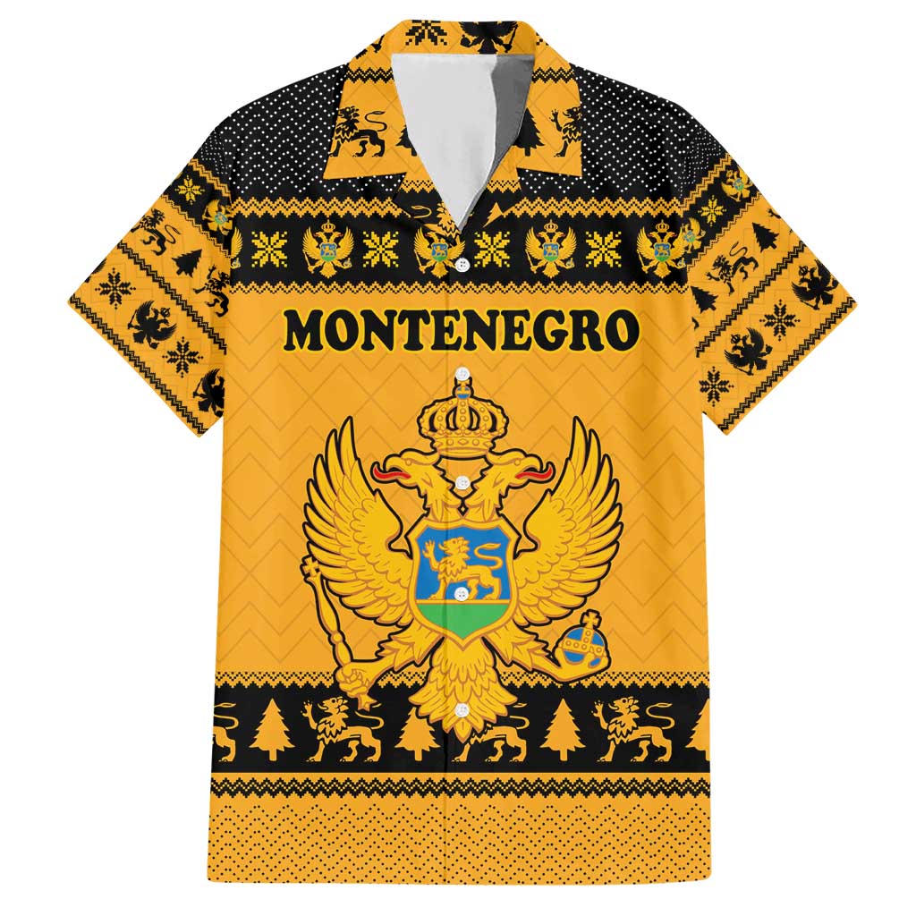 Montenegro Christmas Hawaiian Shirt with Gold-Black Theme, Double-Headed Eagle, and Map Motif - Wonder Print Shop