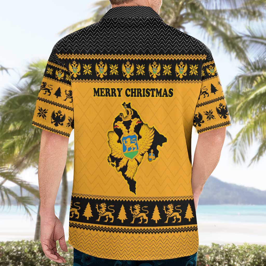 Montenegro Christmas Hawaiian Shirt with Gold-Black Theme, Double-Headed Eagle, and Map Motif - Wonder Print Shop