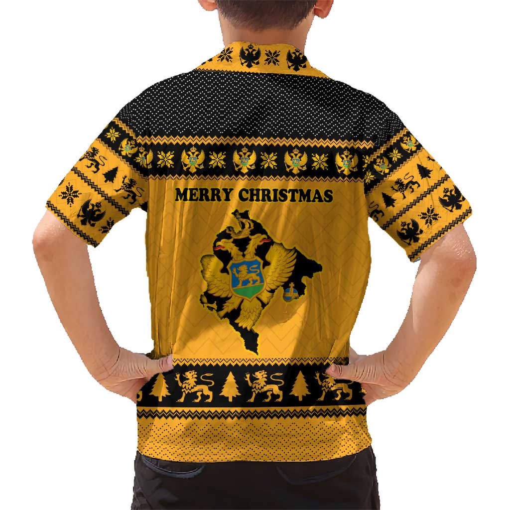 Montenegro Christmas Hawaiian Shirt with Gold-Black Theme, Double-Headed Eagle, and Map Motif - Wonder Print Shop