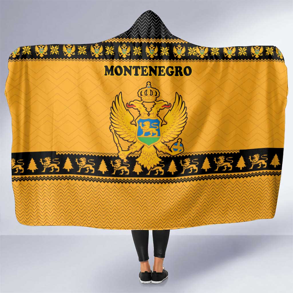 Montenegro Christmas Hooded Blanket with Gold-Black Theme, Double-Headed Eagle, and Map Motif - Wonder Print Shop