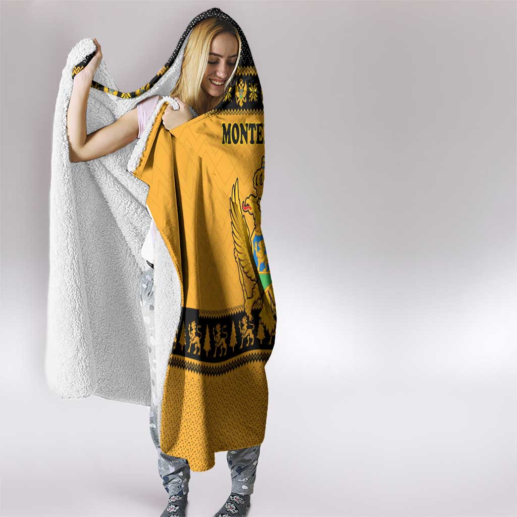 Montenegro Christmas Hooded Blanket with Gold-Black Theme, Double-Headed Eagle, and Map Motif - Wonder Print Shop