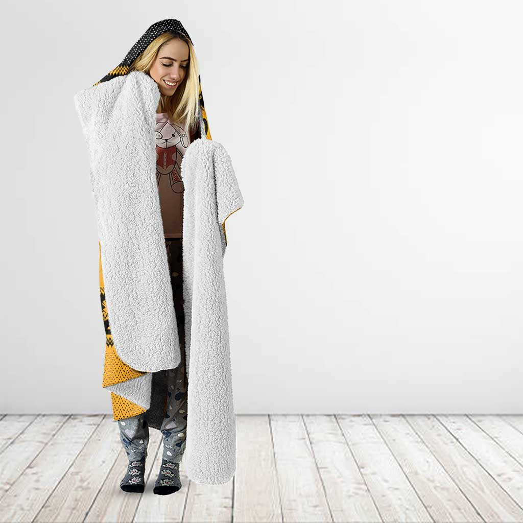 Montenegro Christmas Hooded Blanket with Gold-Black Theme, Double-Headed Eagle, and Map Motif - Wonder Print Shop