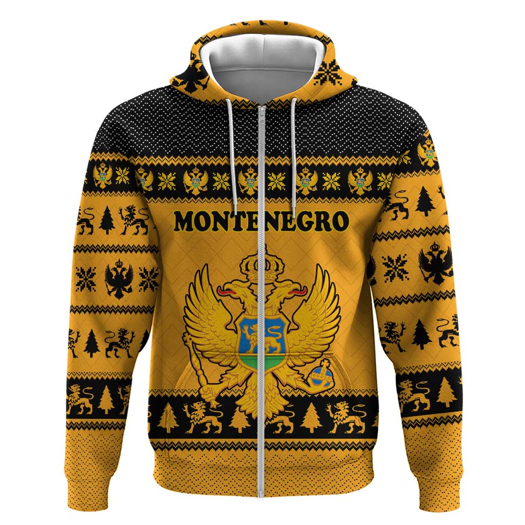 Montenegro Christmas Hoodie with Gold-Black Theme, Double-Headed Eagle, and Map Motif - Wonder Print Shop