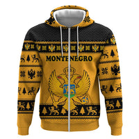 Montenegro Christmas Hoodie with Gold-Black Theme, Double-Headed Eagle, and Map Motif - Wonder Print Shop