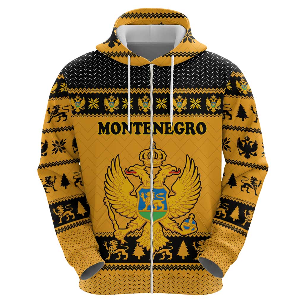 Montenegro Christmas Hoodie with Gold-Black Theme, Double-Headed Eagle, and Map Motif - Wonder Print Shop