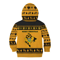 Montenegro Christmas Kid Hoodie with Gold-Black Theme, Double-Headed Eagle, and Map Motif - Wonder Print Shop
