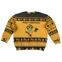 Montenegro Christmas Kid Ugly Christmas Sweater with Gold-Black Theme, Double-Headed Eagle, and Map Motif - Wonder Print Shop