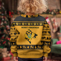 Montenegro Christmas Kid Ugly Christmas Sweater with Gold-Black Theme, Double-Headed Eagle, and Map Motif - Wonder Print Shop