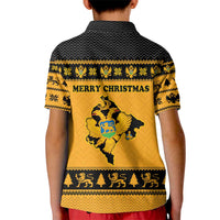 Montenegro Christmas Kid Polo Shirt with Gold-Black Theme, Double-Headed Eagle, and Map Motif - Wonder Print Shop