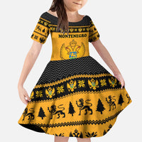Montenegro Christmas Kid Short Sleeve Dress with Gold-Black Theme, Double-Headed Eagle, and Map Motif - Wonder Print Shop