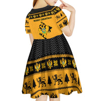 Montenegro Christmas Kid Short Sleeve Dress with Gold-Black Theme, Double-Headed Eagle, and Map Motif - Wonder Print Shop