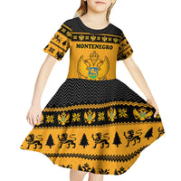 Montenegro Christmas Kid Short Sleeve Dress with Gold-Black Theme, Double-Headed Eagle, and Map Motif - Wonder Print Shop