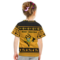 Montenegro Christmas Kid T Shirt with Gold-Black Theme, Double-Headed Eagle, and Map Motif - Wonder Print Shop