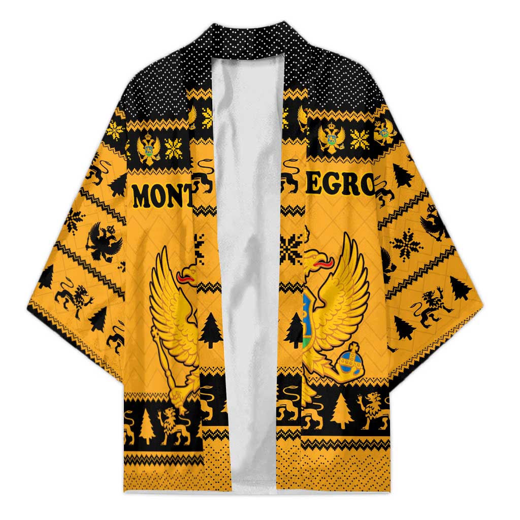 Montenegro Christmas Kimono with Gold-Black Theme, Double-Headed Eagle, and Map Motif - Wonder Print Shop
