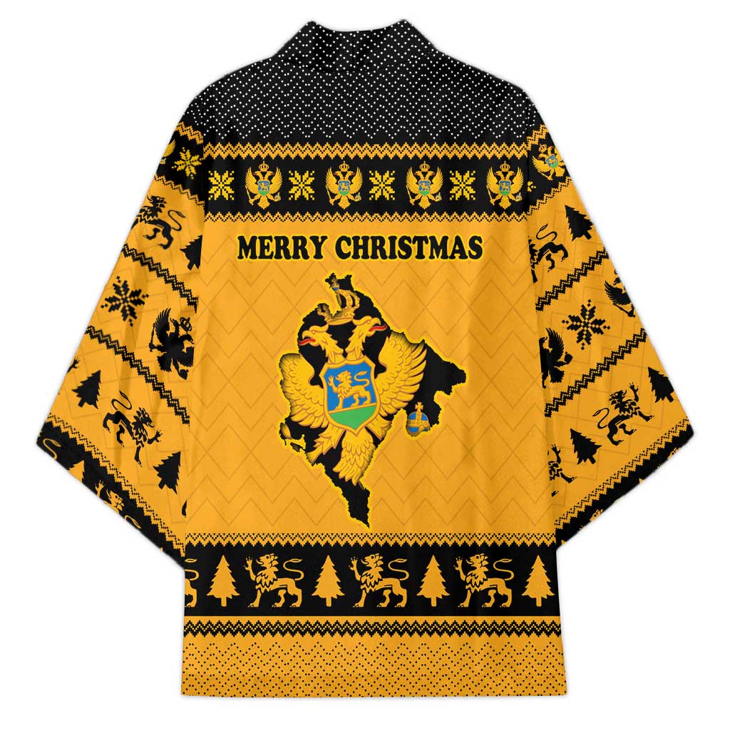 Montenegro Christmas Kimono with Gold-Black Theme, Double-Headed Eagle, and Map Motif - Wonder Print Shop