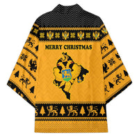Montenegro Christmas Kimono with Gold-Black Theme, Double-Headed Eagle, and Map Motif - Wonder Print Shop
