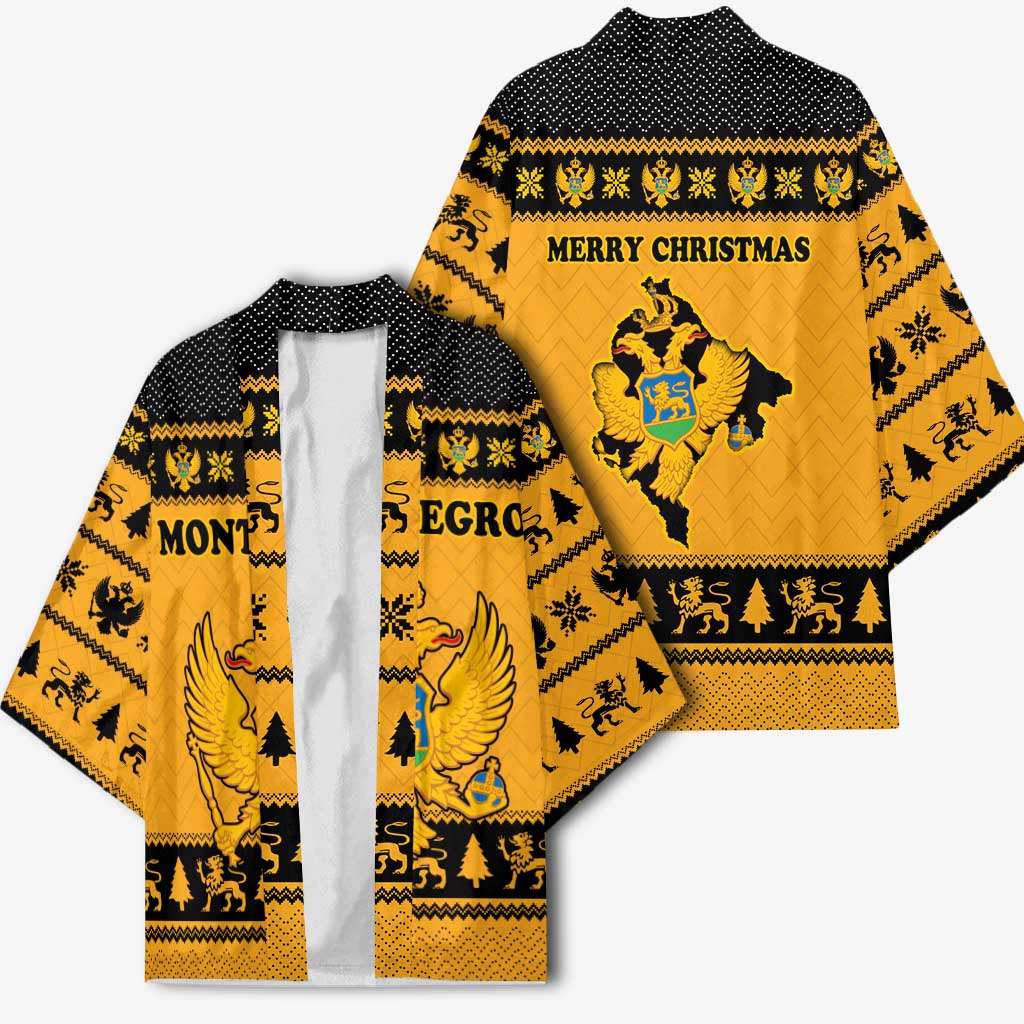 Montenegro Christmas Kimono with Gold-Black Theme, Double-Headed Eagle, and Map Motif - Wonder Print Shop