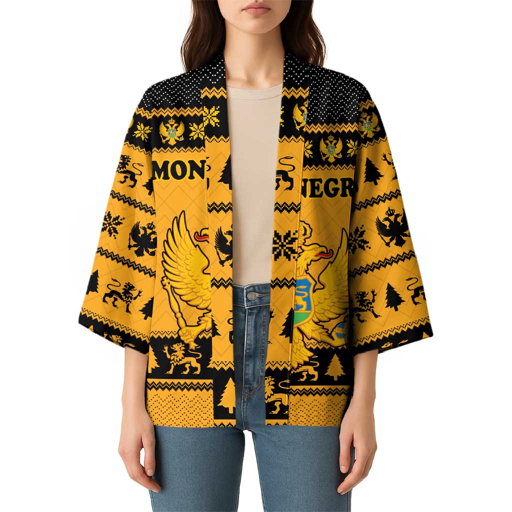 Montenegro Christmas Kimono with Gold-Black Theme, Double-Headed Eagle, and Map Motif - Wonder Print Shop