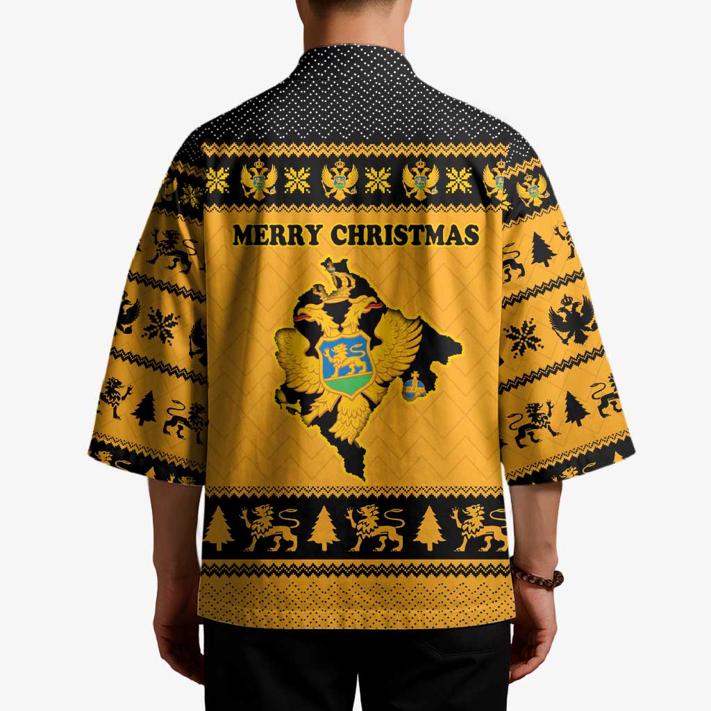 Montenegro Christmas Kimono with Gold-Black Theme, Double-Headed Eagle, and Map Motif - Wonder Print Shop