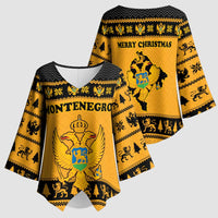 Montenegro Christmas Kimono Sleeve Blouse with Gold-Black Theme, Double-Headed Eagle, and Map Motif - Wonder Print Shop