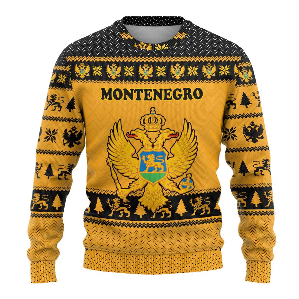 Montenegro Christmas Ugly Christmas Sweater with Gold-Black Theme, Double-Headed Eagle, and Map Motif - Wonder Print Shop